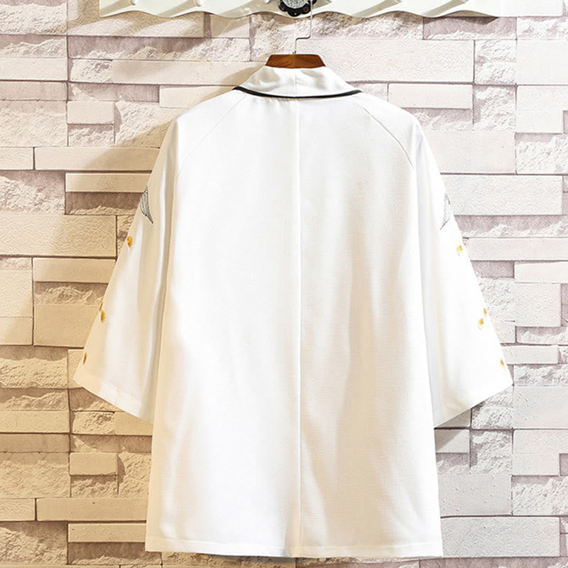 Veste kimono ouverte pour homme, broderie de Buddha Stones, dragon, phénix, nuage de bon augure, vagues, feuilles, grues - image 44