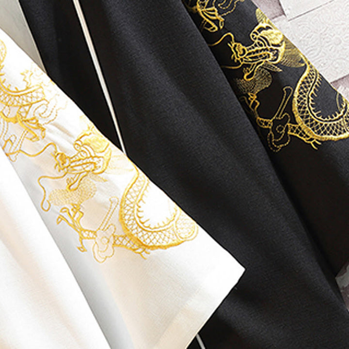 Veste kimono ouverte pour homme, broderie de Buddha Stones, dragon, phénix, nuage de bon augure, vagues, feuilles, grues