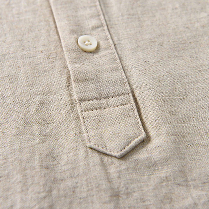 Chemise d'été en coton et lin à manches courtes et demi-boutons pour homme, couleur unie, motif Buddha Stones