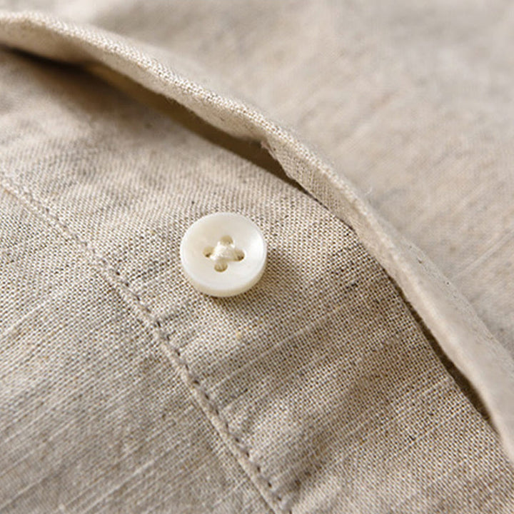 Chemise d'été en coton et lin à manches courtes et demi-boutons pour homme, couleur unie, motif Buddha Stones - image 6