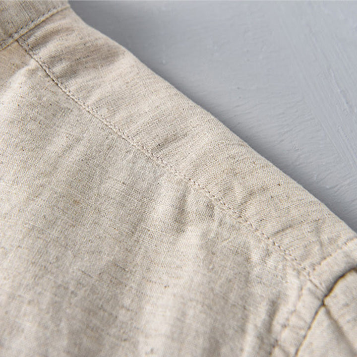 Chemise d'été en coton et lin à manches courtes et demi-boutons pour homme, couleur unie, motif Buddha Stones