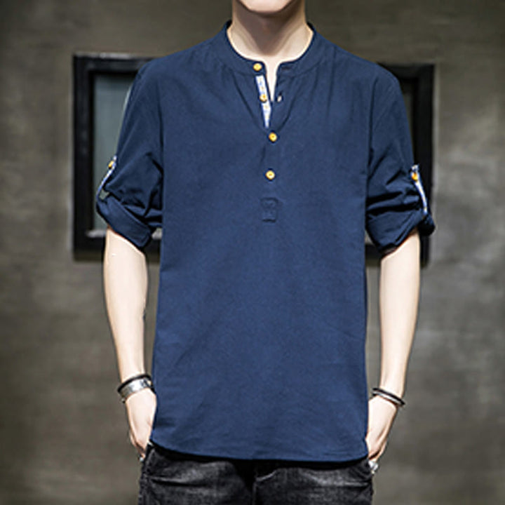 Chemise d'été en lin à manches mi-longues et boutons Buddha Stones pour homme - image 23