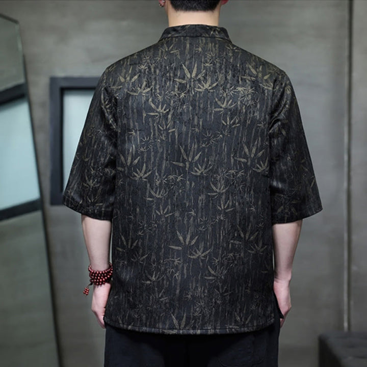 Chemise homme en lin à manches mi-longues et jacquard de bambou doré Buddha Stones Summer - image 1