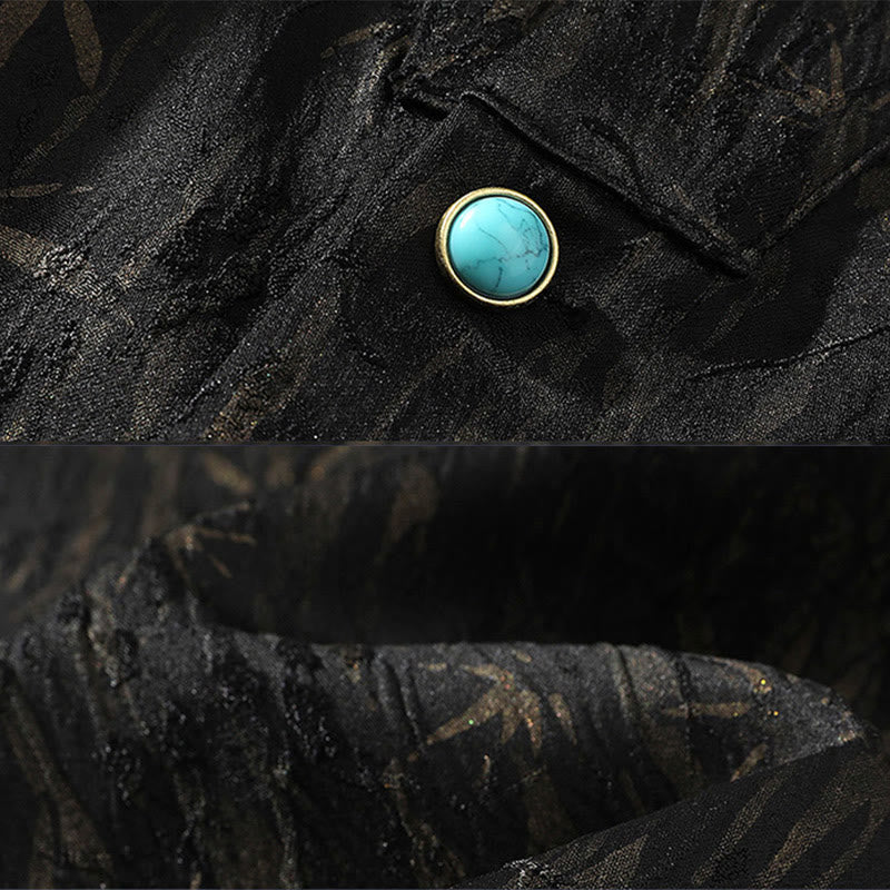 Chemise homme en lin à manches mi-longues et jacquard de bambou doré Buddha Stones Summer - image 6