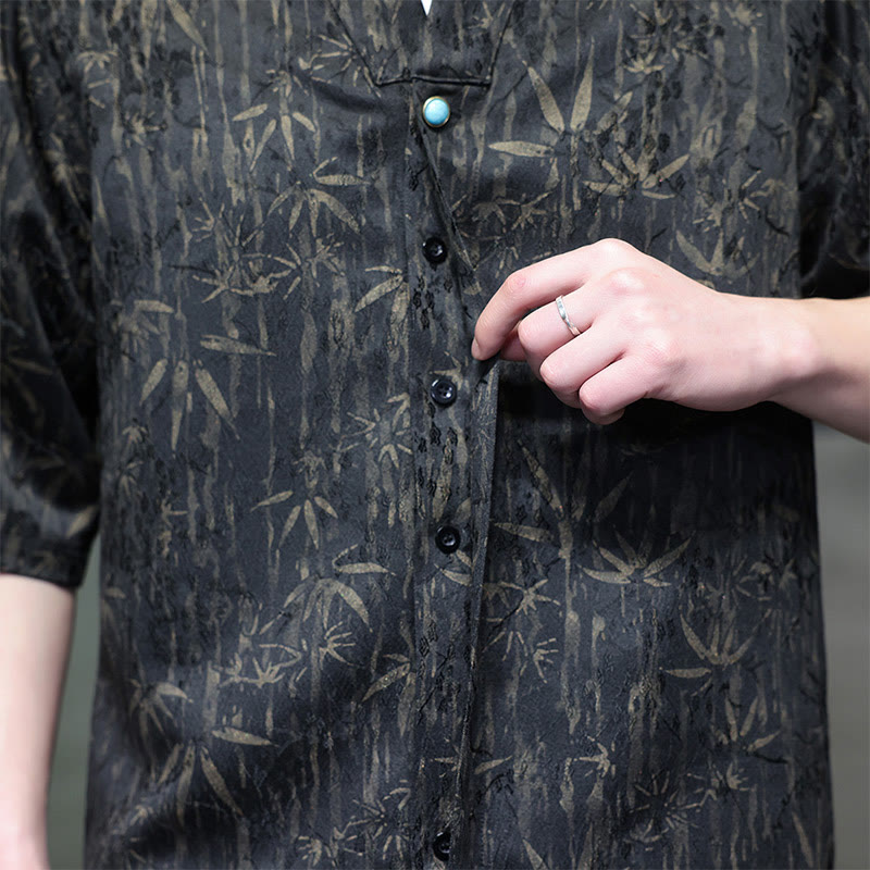 Chemise homme en lin à manches mi-longues et jacquard de bambou doré Buddha Stones Summer - image 2