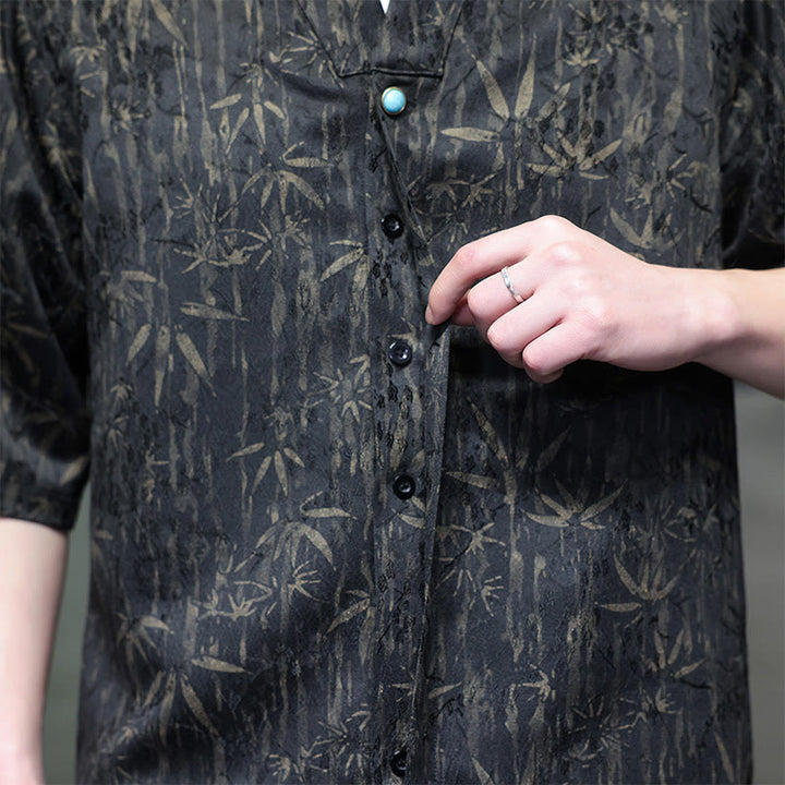 Chemise homme en lin à manches mi-longues et jacquard de bambou doré Buddha Stones Summer - image 2
