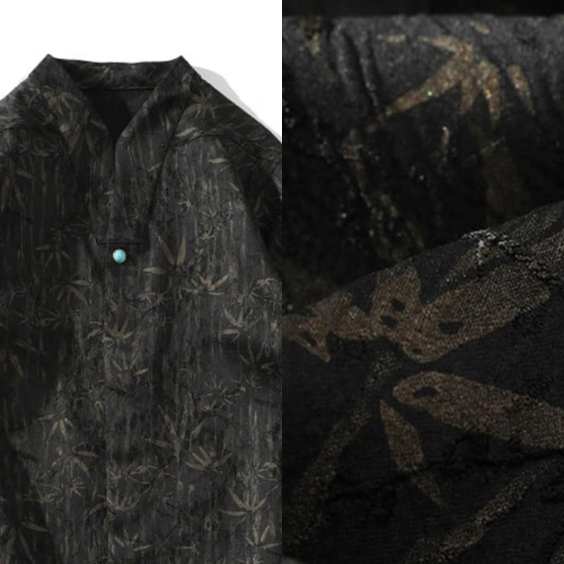 Chemise homme en lin à manches mi-longues et jacquard de bambou doré Buddha Stones Summer - image 4