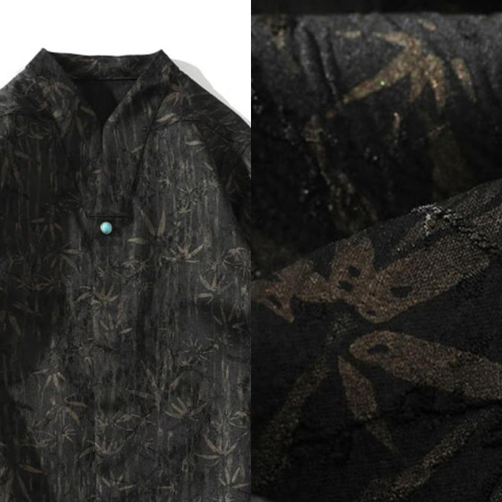 Chemise homme en lin à manches mi-longues et jacquard de bambou doré Buddha Stones Summer - image 4