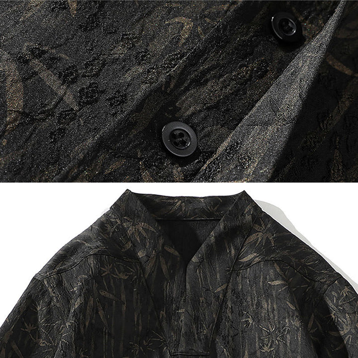 Chemise homme en lin à manches mi-longues et jacquard de bambou doré Buddha Stones Summer - image 3