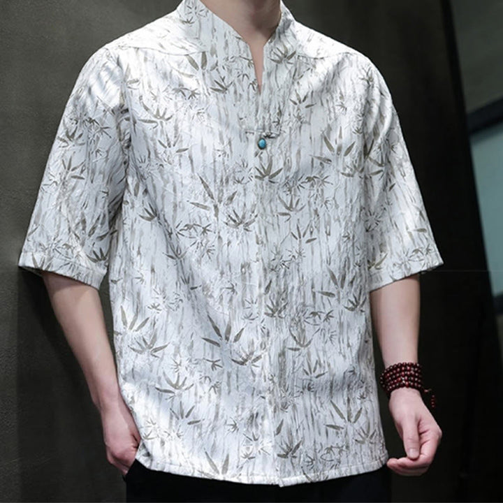 Chemise homme en lin à manches mi-longues et jacquard de bambou doré Buddha Stones Summer - image 9