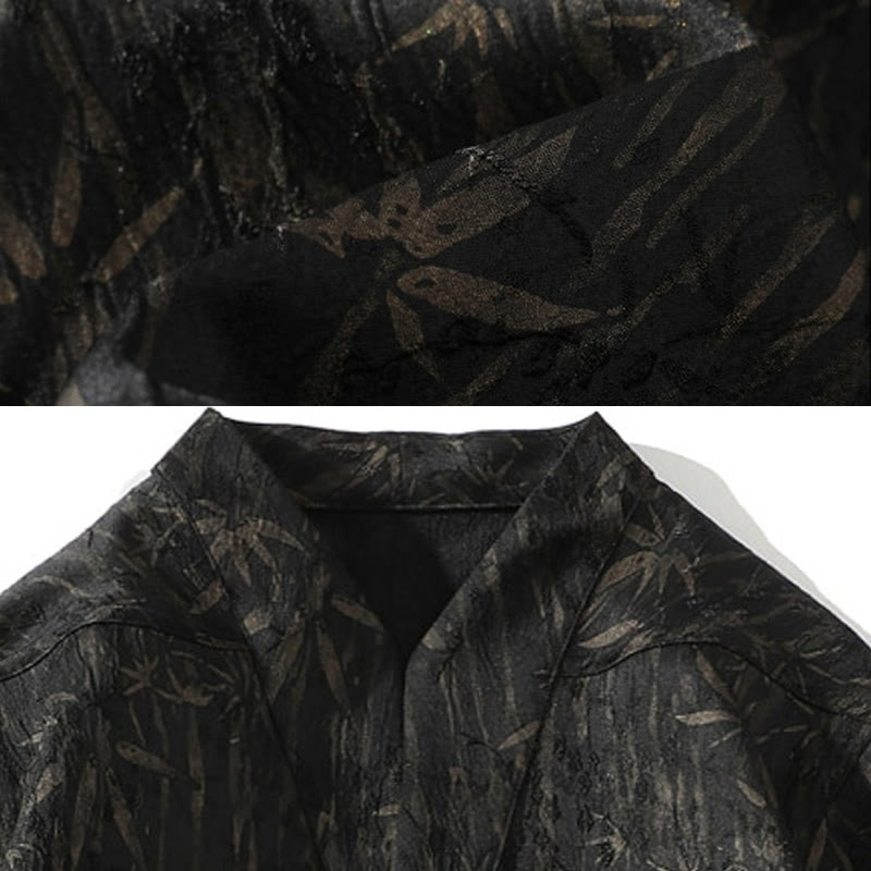 Chemise homme en lin à manches mi-longues et jacquard de bambou doré Buddha Stones Summer - image 5