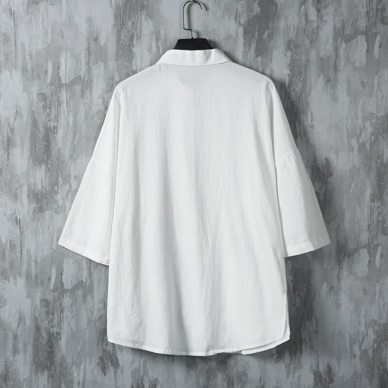 Chemise d'été en lin à manches mi-longues et poches pour homme, motif Buddha Stones , couleur unie - image 3