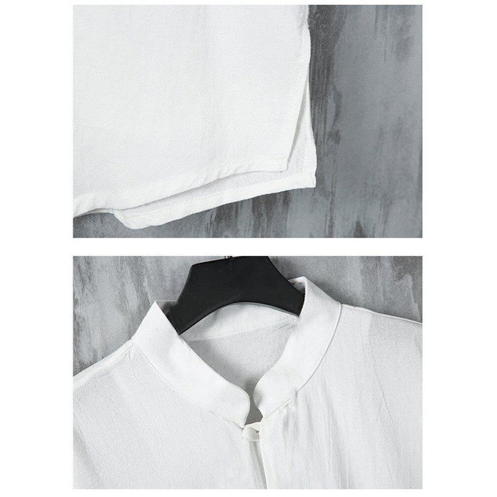 Chemise d'été en lin à manches mi-longues et poches pour homme, motif Buddha Stones , couleur unie