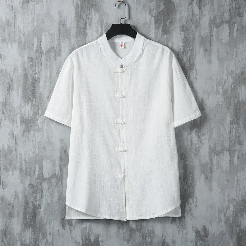 Chemise d'été en coton à manches courtes pour homme, motif Buddha Stones, motif grenouille et boutons - Blanc - US/UK/AU46，EU56 (5XL) - image 2