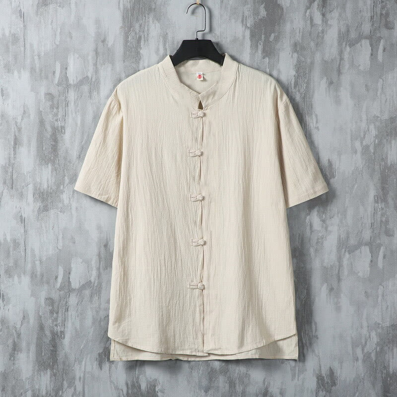 Chemise d'été en coton à manches courtes pour homme, motif Buddha Stones, motif grenouille et boutons - Lin - US/UK/AU46，EU56 (5XL) - image 0