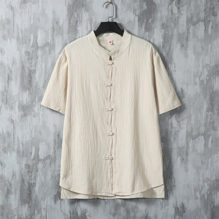 Chemise d'été en coton à manches courtes pour homme, motif Buddha Stones, motif grenouille et boutons - Lin - US/UK/AU46，EU56 (5XL) - image 0
