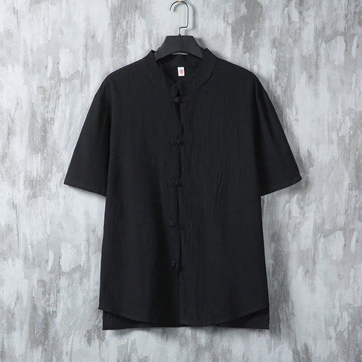 Chemise d'été en coton à manches courtes pour homme, motif Buddha Stones, motif grenouille et boutons - Noir - US/UK/AU46，EU56 (5XL) - image 7