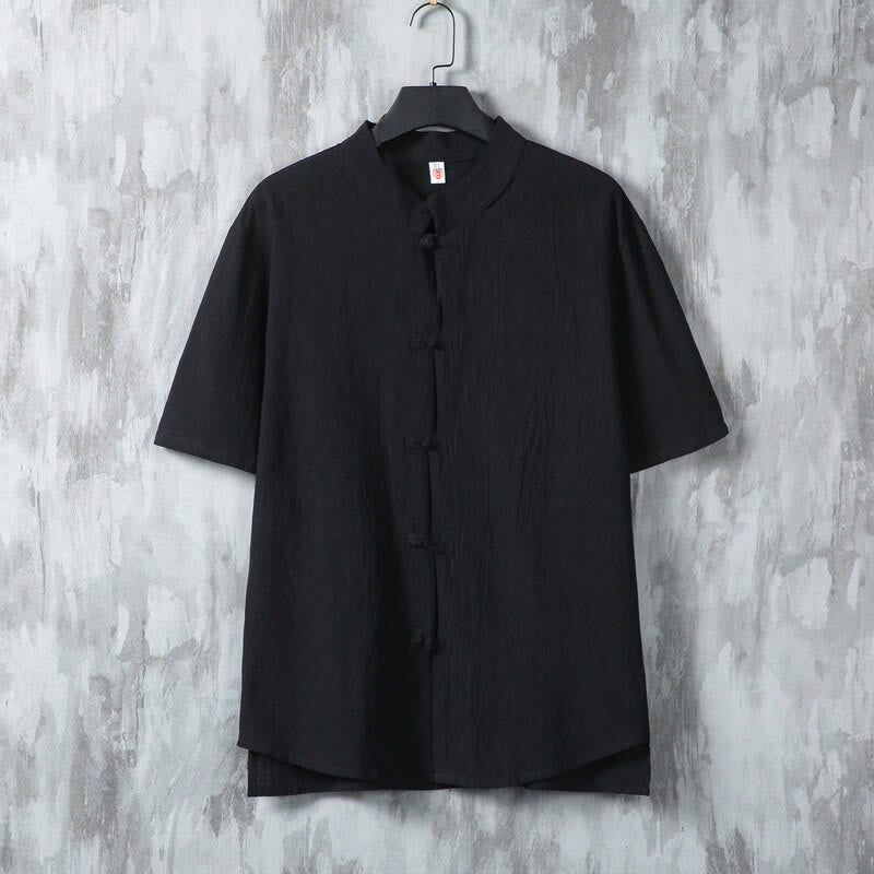 Chemise d'été en coton à manches courtes pour homme, motif Buddha Stones, motif grenouille et boutons - Noir - US/UK/AU46，EU56 (5XL) - image 7