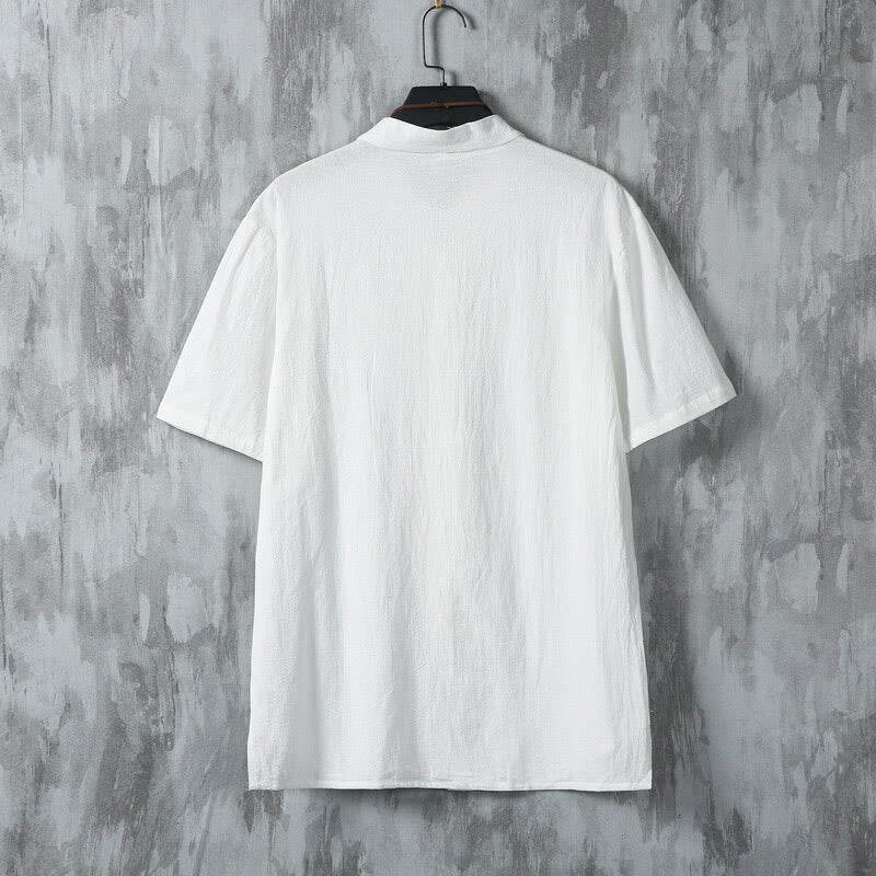 Chemise d'été en coton à manches courtes pour homme, motif Buddha Stones, motif grenouille et boutons - image 3