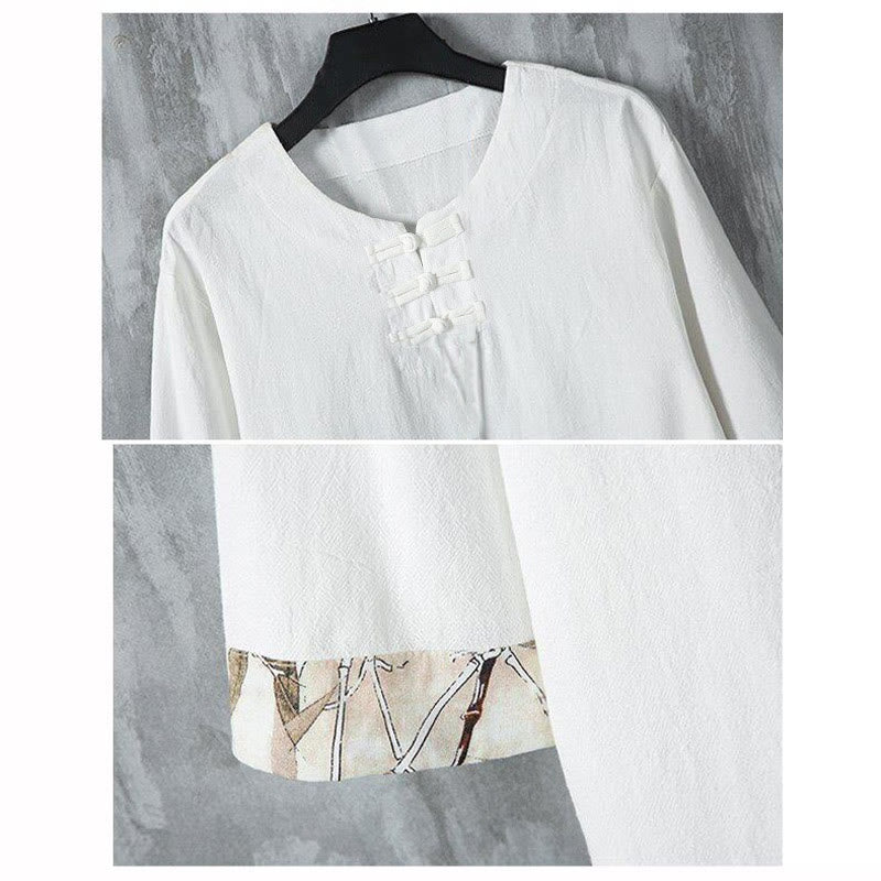 Chemise d'été en lin pour homme, manches mi-longues, motif feuilles de bambou jaune, motif Buddha Stones