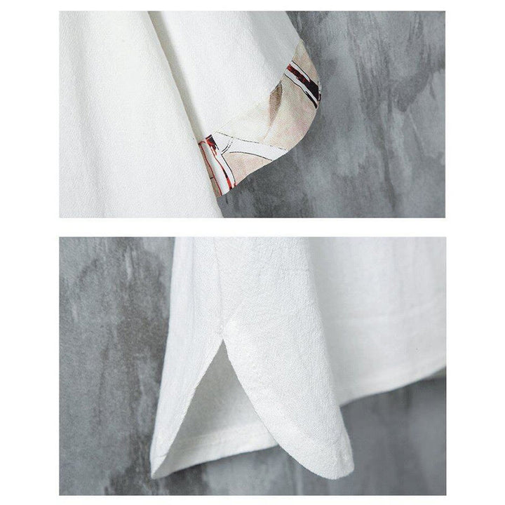 Chemise d'été en lin pour homme, manches mi-longues, motif feuilles de bambou jaune, motif Buddha Stones - image 5