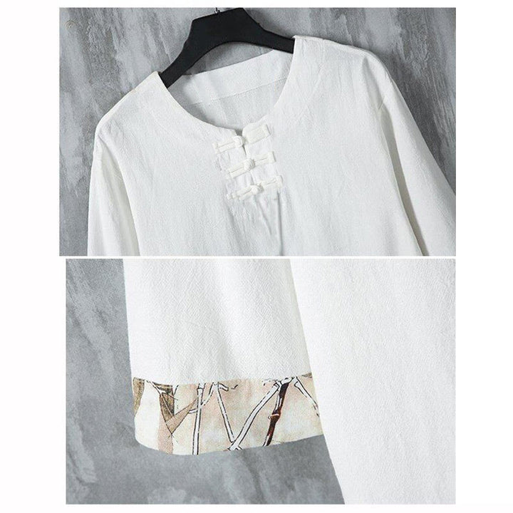 Chemise d'été en lin pour homme, manches mi-longues, motif feuilles de bambou jaune, motif Buddha Stones - image 4