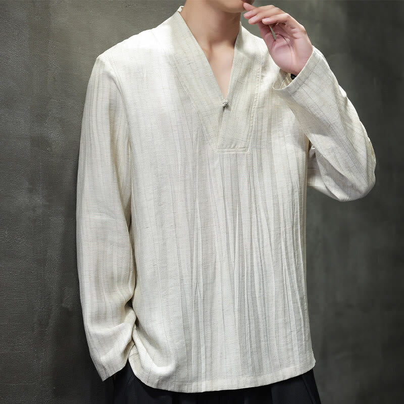 Chemise en lin à manches longues et col en V pour homme Motif Buddha Stones - image 10