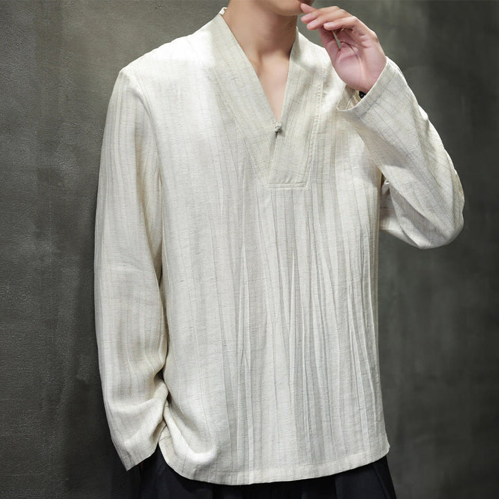 Chemise en lin à manches longues et col en V pour homme Motif Buddha Stones - image 10