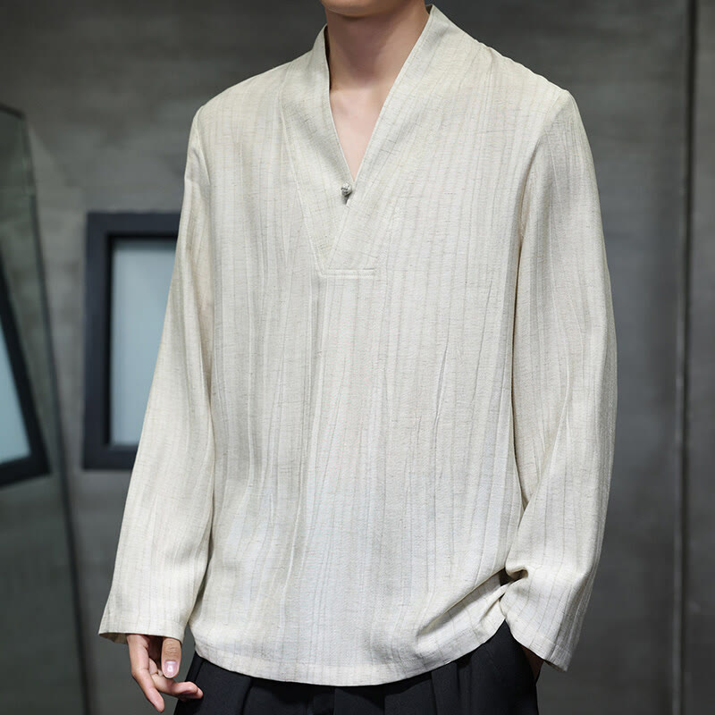 Chemise en lin à manches longues et col en V pour homme Motif Buddha Stones - image 11