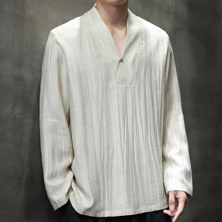 Chemise en lin à manches longues et col en V pour homme Motif Buddha Stones - Lin - US/UK/AU46，EU56 (5XL) - image 9