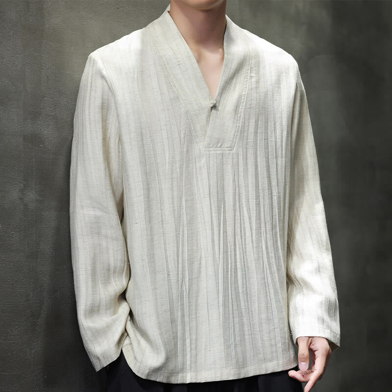 Chemise en lin à manches longues et col en V pour homme Motif Buddha Stones - Lin - US/UK/AU46，EU56 (5XL) - image 9