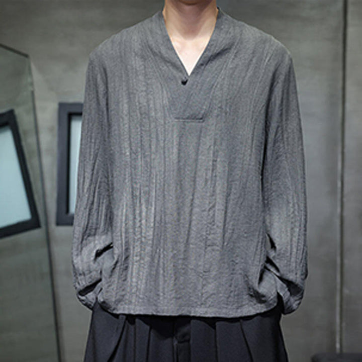 Chemise en lin à manches longues et col en V pour homme Motif Buddha Stones - image 3