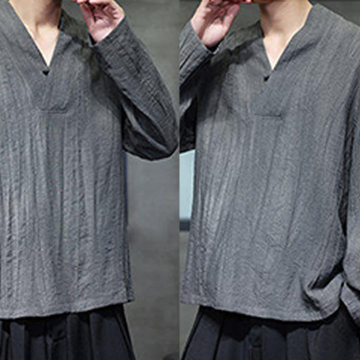 Chemise en lin à manches longues et col en V pour homme Motif Buddha Stones - image 8