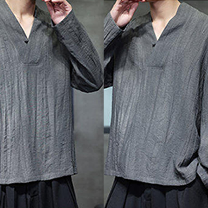 Chemise en lin à manches longues et col en V pour homme Motif Buddha Stones - image 8