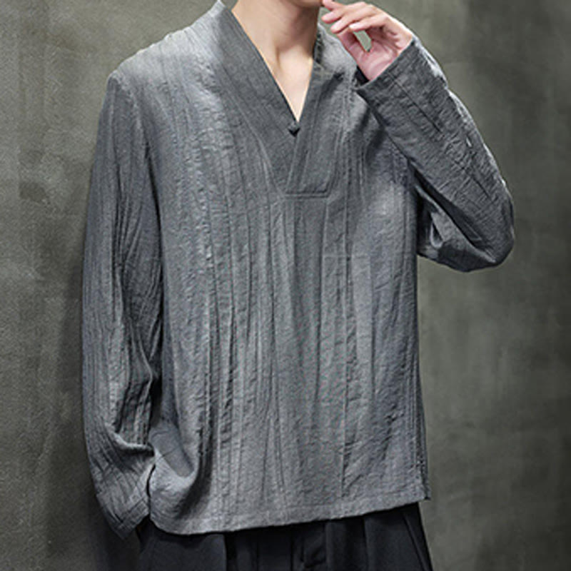 Chemise en lin à manches longues et col en V pour homme Motif Buddha Stones - image 6