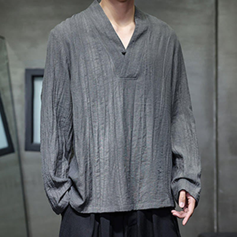 Chemise en lin à manches longues et col en V pour homme Motif Buddha Stones - image 7