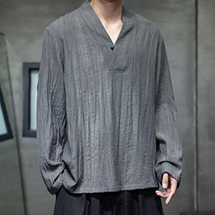 Chemise en lin à manches longues et col en V pour homme Motif Buddha Stones - image 7