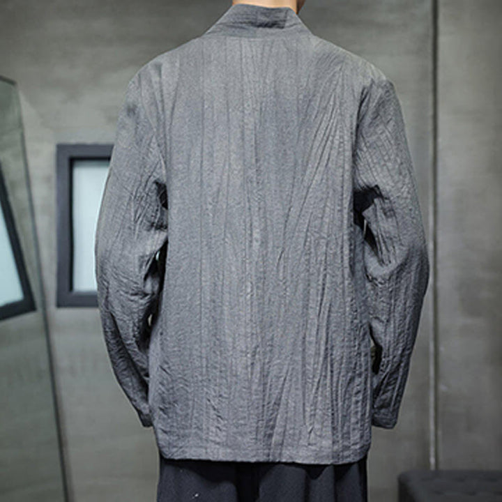 Chemise en lin à manches longues et col en V pour homme Motif Buddha Stones - image 2