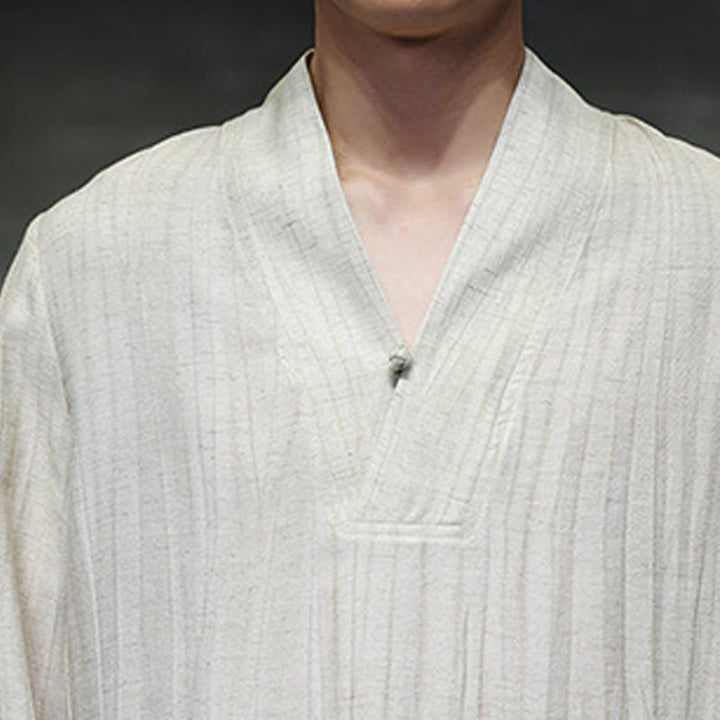 Chemise en lin à manches longues et col en V pour homme Motif Buddha Stones - image 17