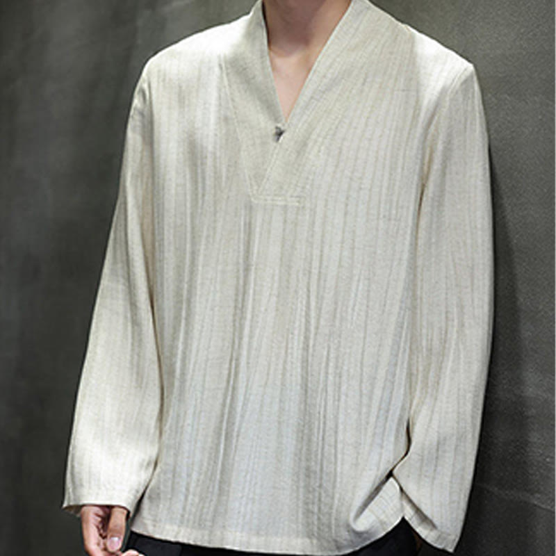 Chemise en lin à manches longues et col en V pour homme Motif Buddha Stones - image 15