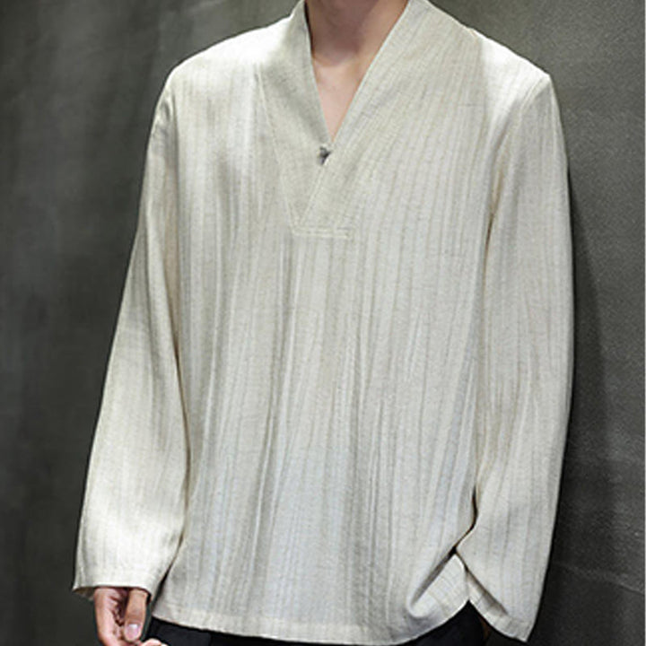 Chemise en lin à manches longues et col en V pour homme Motif Buddha Stones - image 15