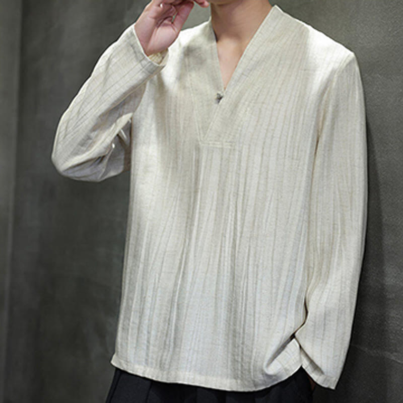 Chemise en lin à manches longues et col en V pour homme Motif Buddha Stones - image 16