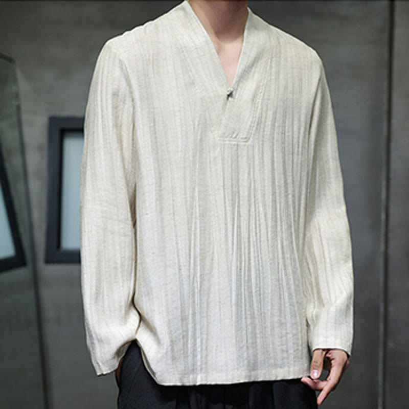 Chemise en lin à manches longues et col en V pour homme Motif Buddha Stones - image 13