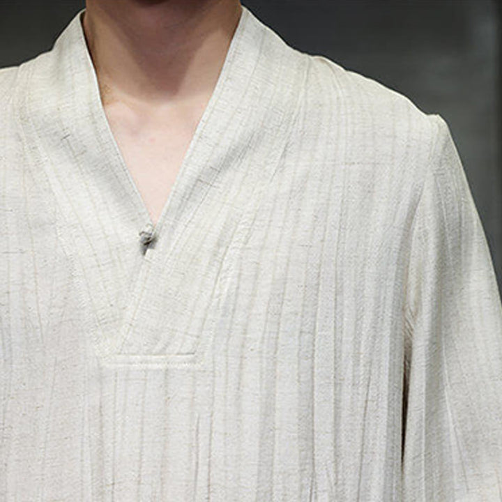 Chemise en lin à manches longues et col en V pour homme Motif Buddha Stones - image 18