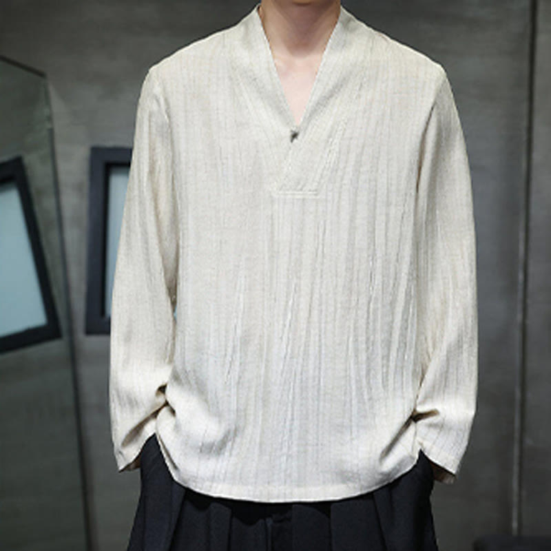 Chemise en lin à manches longues et col en V pour homme Motif Buddha Stones - image 12