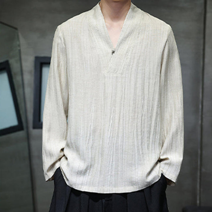 Chemise en lin à manches longues et col en V pour homme Motif Buddha Stones - image 12