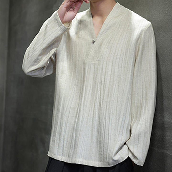 Chemise en lin à manches longues et col en V pour homme Motif Buddha Stones - image 16