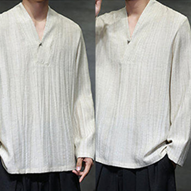 Chemise en lin à manches longues et col en V pour homme Motif Buddha Stones - image 14