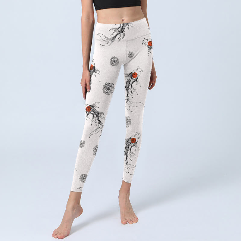 Leggings de sport imprimés Buddha Stones Koi Fish Chrysanthemum pour femmes, pantalons de yoga - image 5