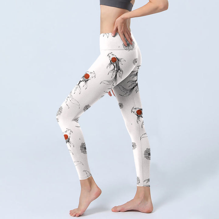 Leggings de sport imprimés Buddha Stones Koi Fish Chrysanthemum pour femmes, pantalons de yoga - image 3